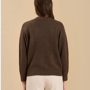 Chocolate Brown Knit V Neck Essential Sweater