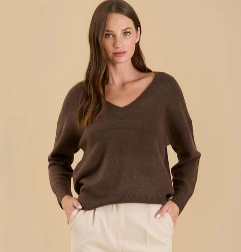 Chocolate Brown Knit V Neck Essential Sweater