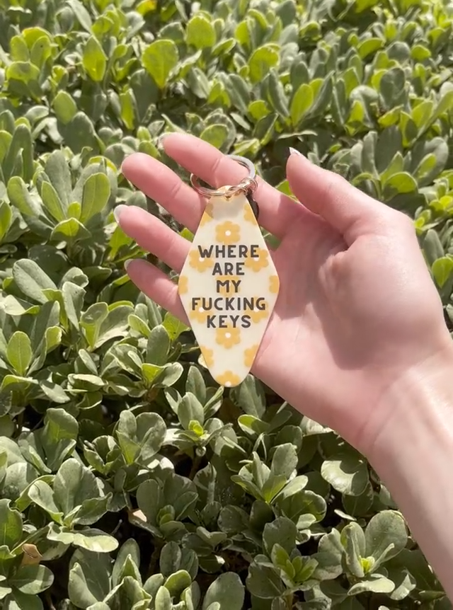 Where Are My Fucking Keys Yellow Floral Printed Keychain